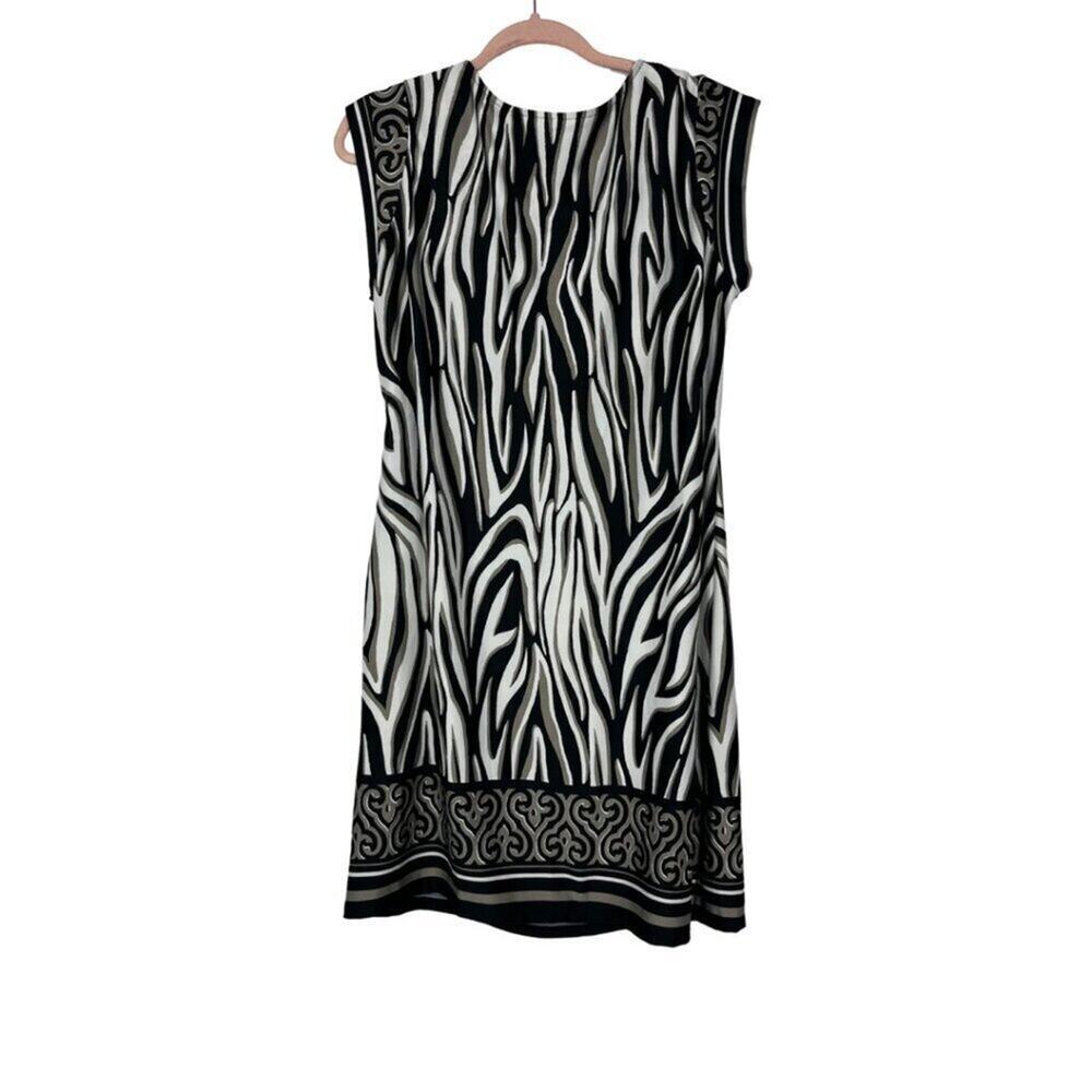2/$30 Ellen Parker Zebra Print Dress Sleeveless Ruched Side Large #8864 - Picture 3 of 7